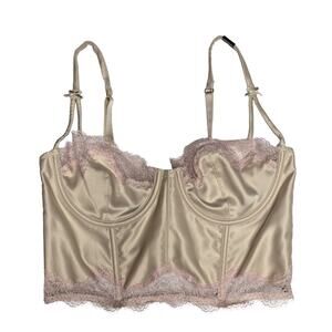Victoria's Secret 36B Balconette Demi Longline Bra Satin Lace Ivory NWT